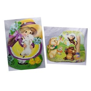 Two Vintage Spring Die Cuts Bears Lambs Nursery Rhymes Double Sided